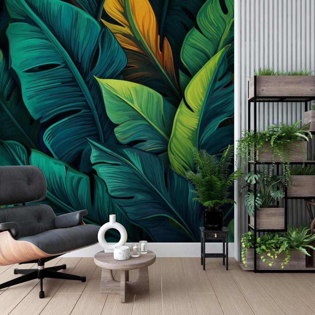 Tropical leaves with gold — interior 2