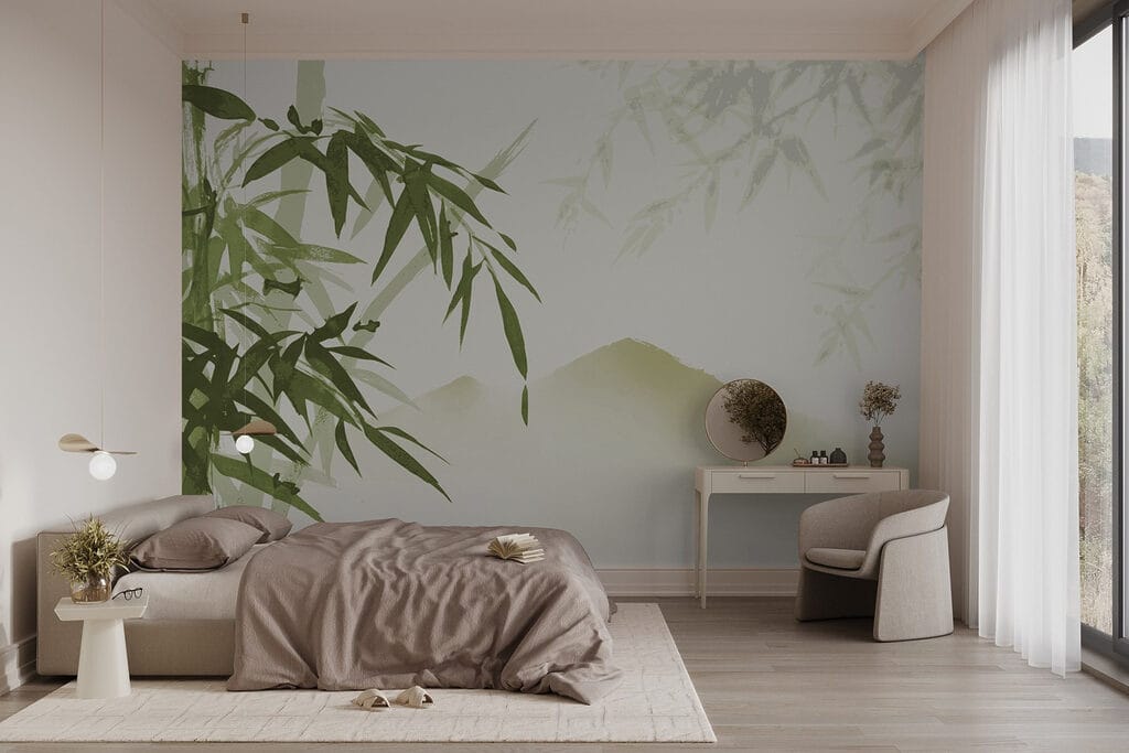Bamboo framing soft hills — interior 1