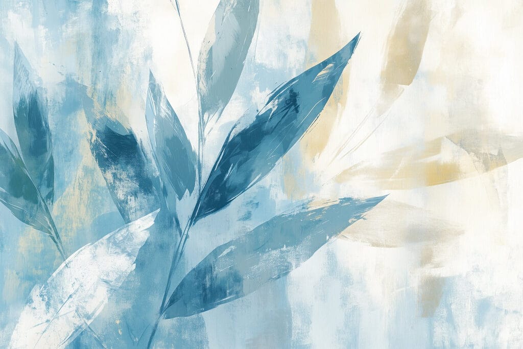 Blue leaves in brushstrokes — full design