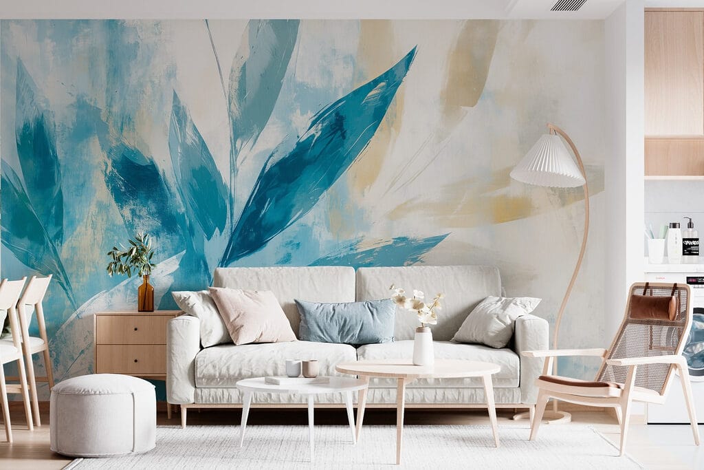 Blue leaves in brushstrokes — interior 3