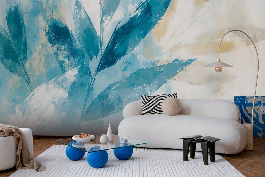 Blue leaves in brushstrokes — interior 4