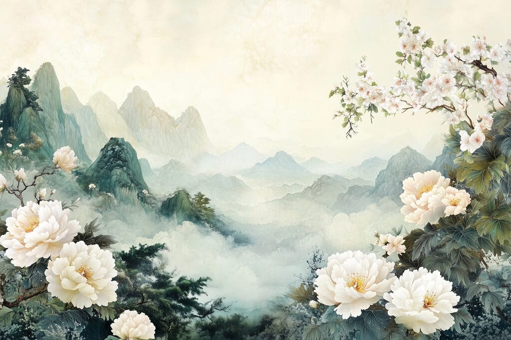 Blossom before misty mountains — full design