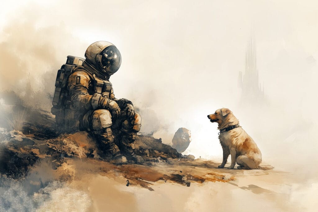 Astronaut meets a dog — full design