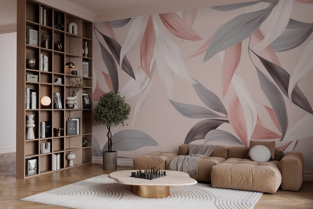 Pink leaves beside grey — interior 2