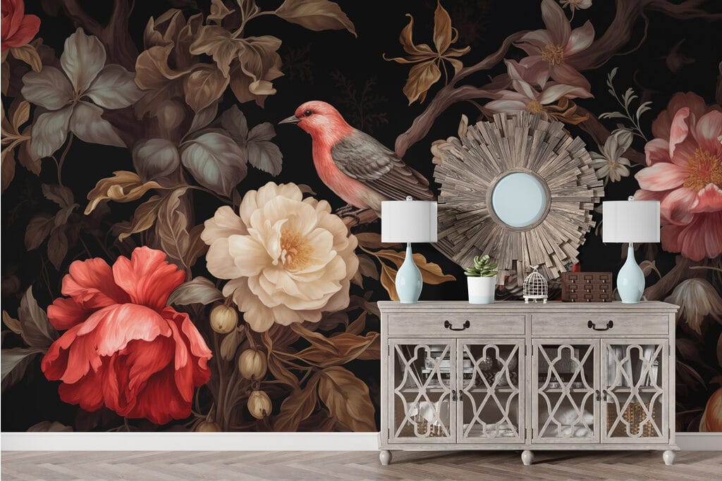 Birds among dark blooms — interior 3