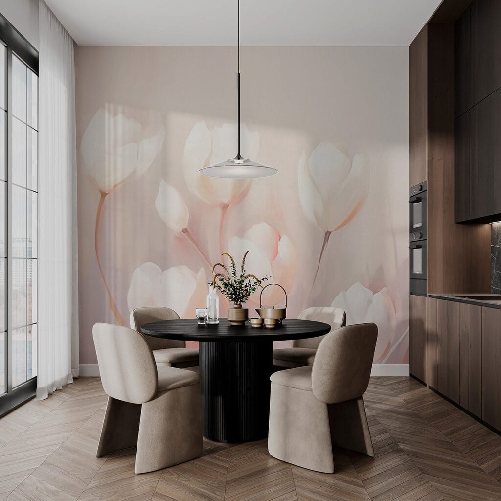 Pale tulips on pink — interior 3