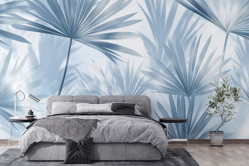 Blue palm fans — interior 1