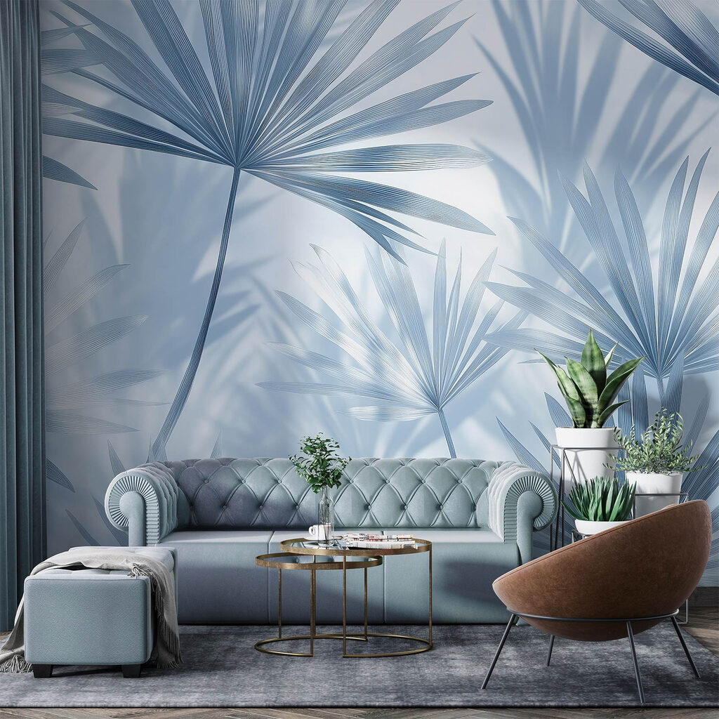 Blue palm fans — interior 2