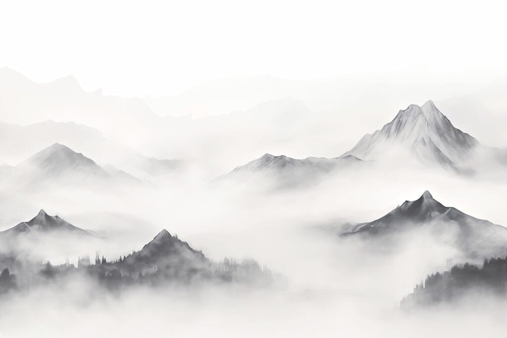 Mountain ridges above mist — full design