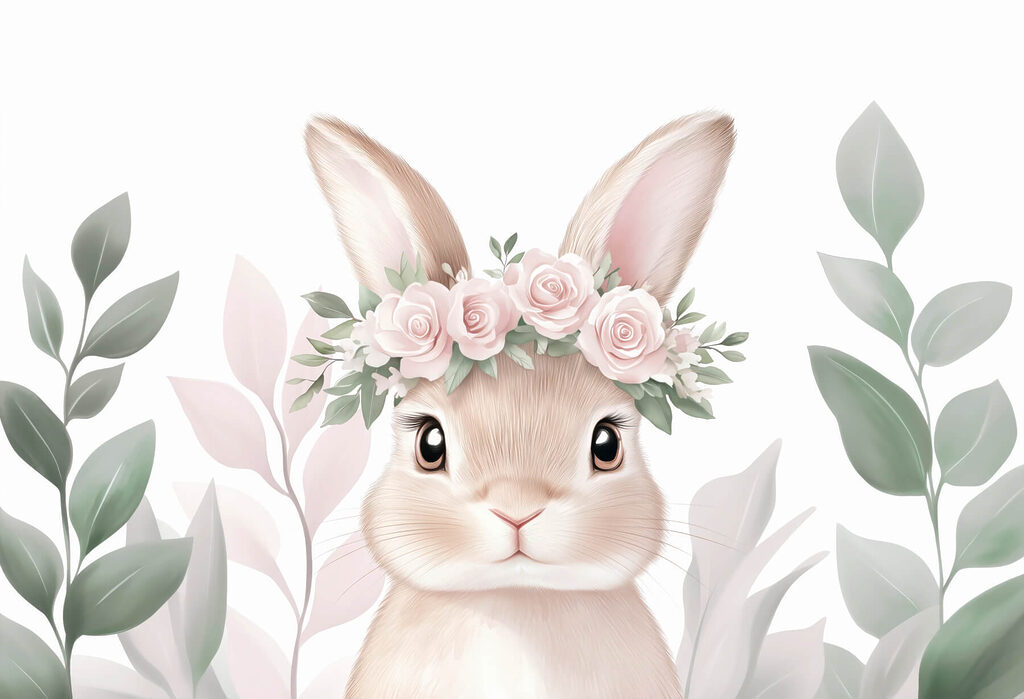 Rabbit with a wreath — full design