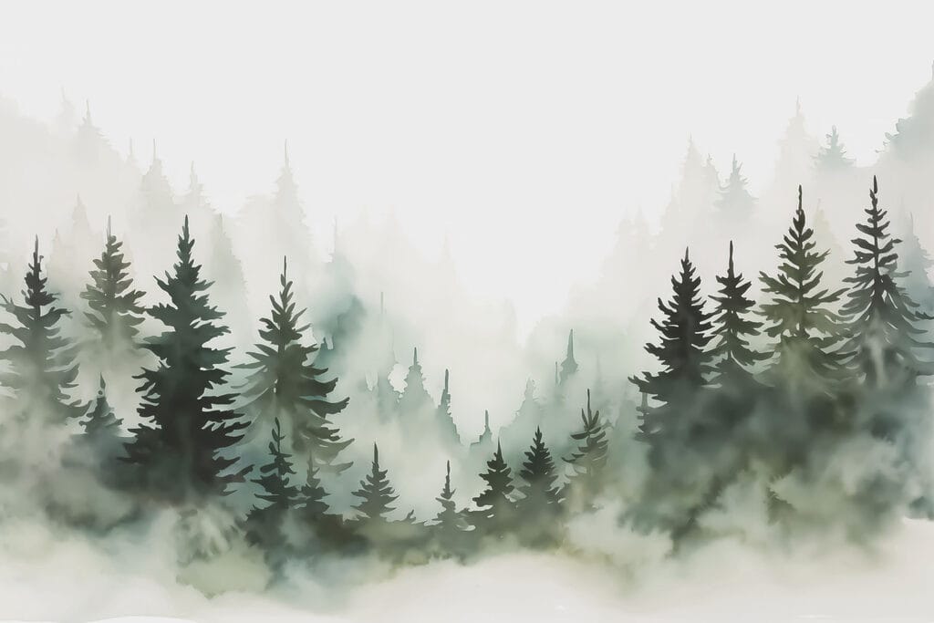 Pines in the mist — full design