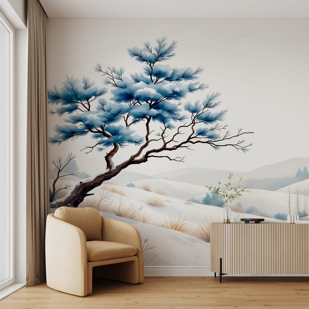 Blue pine, snowy hills — interior 1