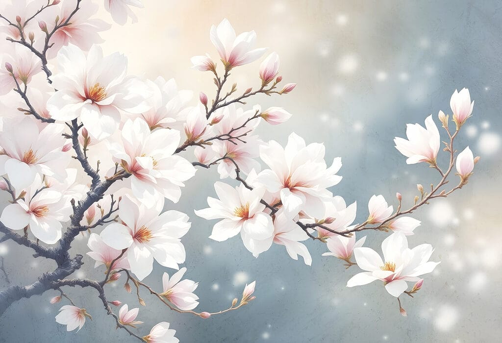 Magnolia in soft backlight — full design