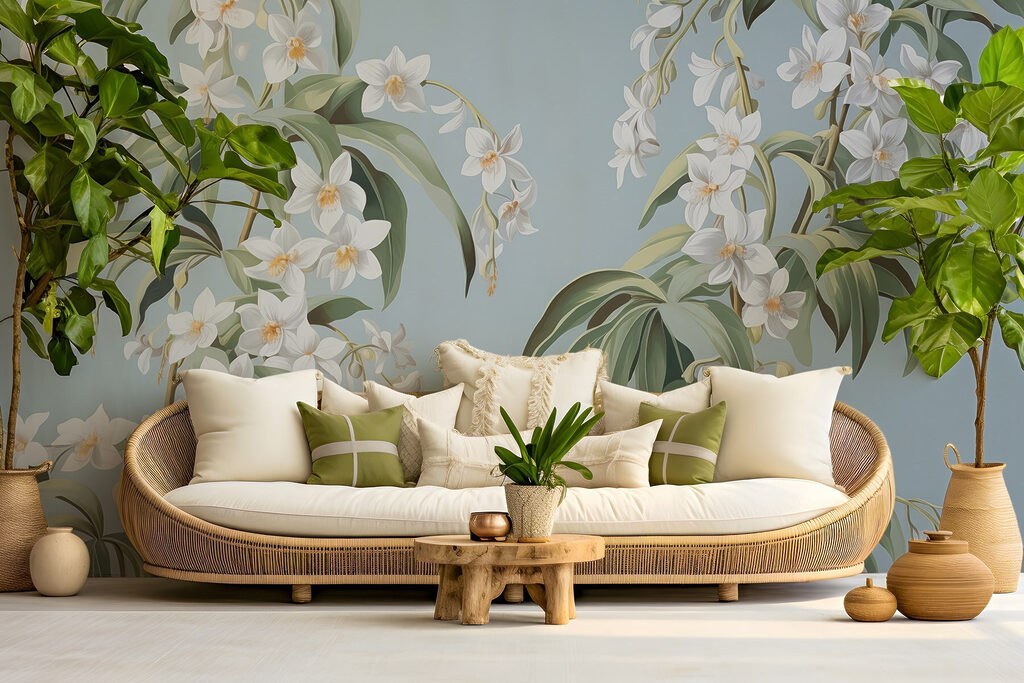 Hanging blooms on blue — interior 4