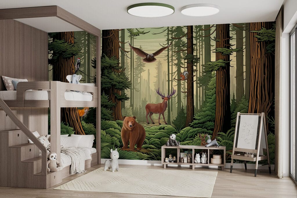 Forest animals among trunks — interior 1