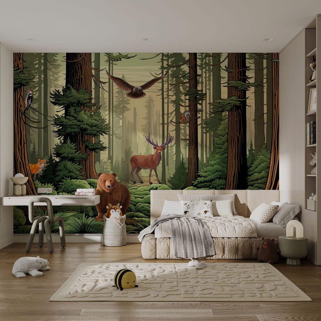 Forest animals among trunks — interior 2