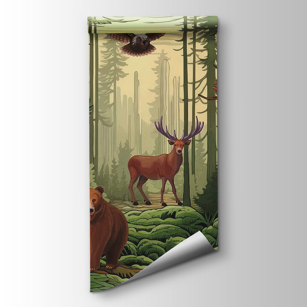Forest animals among trunks — product view