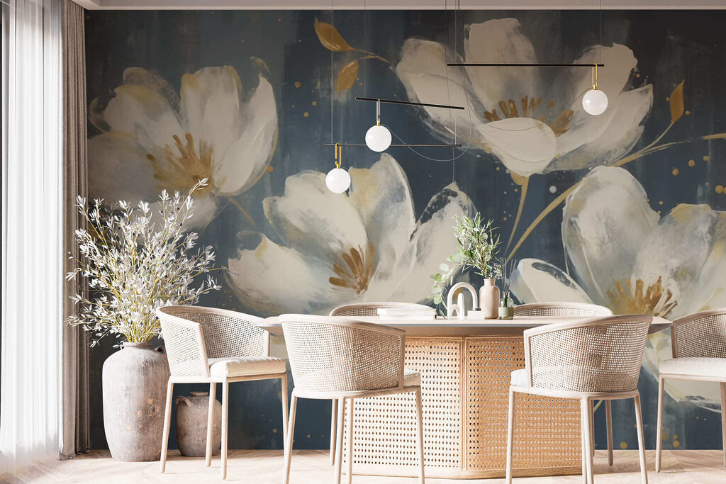 Paint-flecked white flowers — interior 3