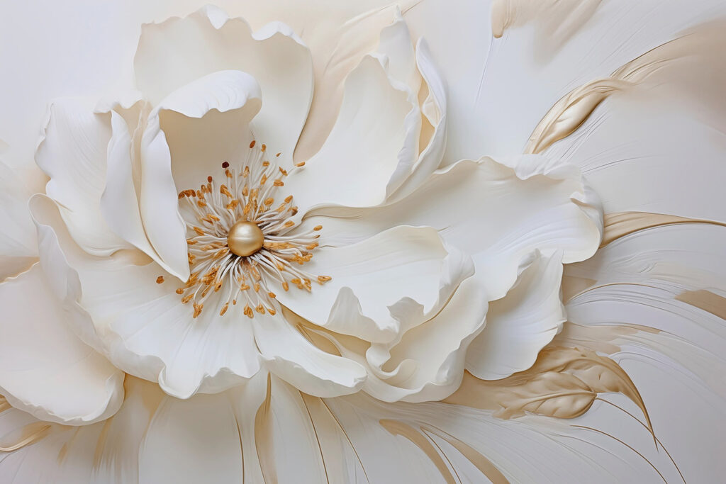 White flower in gold — full design