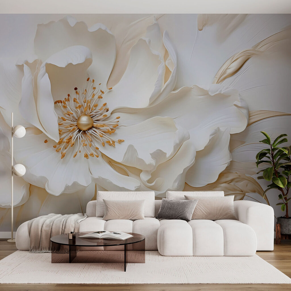 White flower in gold — interior 1