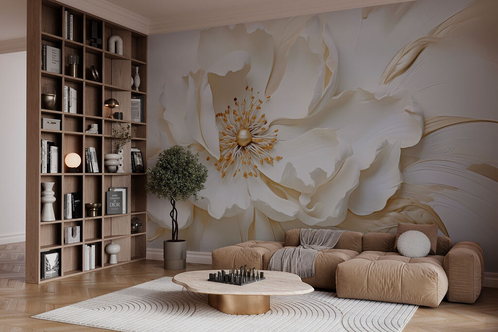 White flower in gold — interior 2