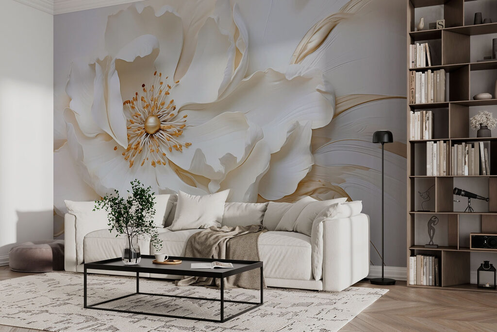 White flower in gold — interior 3