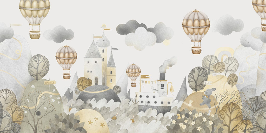 Fairytale castle and balloons — full design