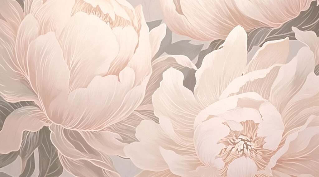 Peonies in line art — full design