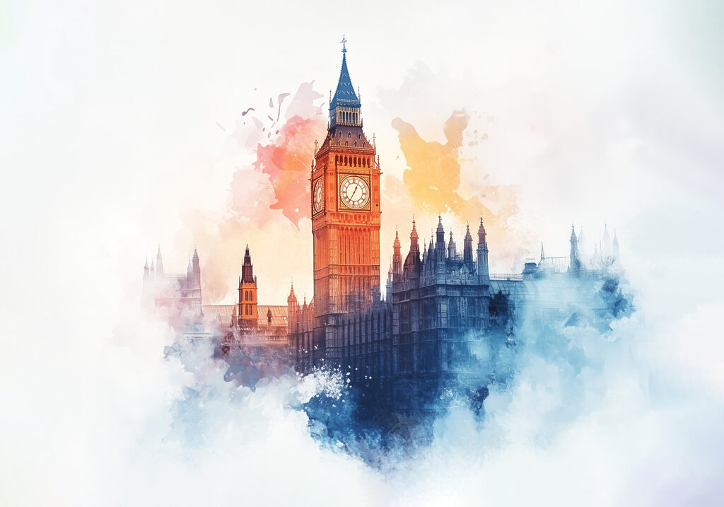 Big Ben in watercolour — full design