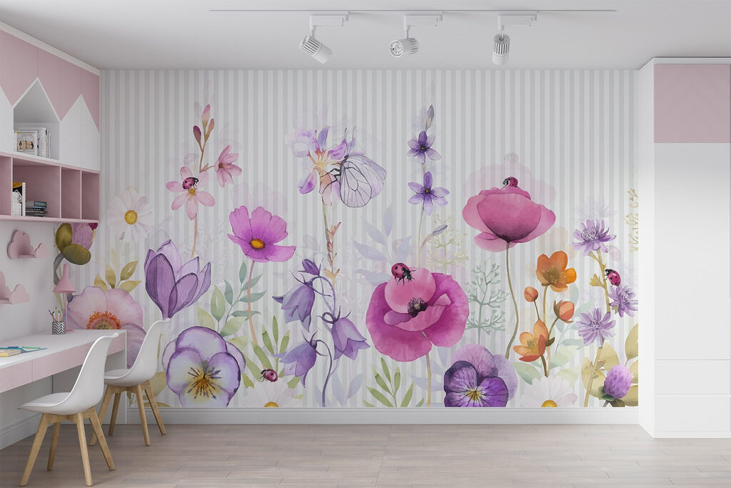 Purple flowers on stripes — interior 2