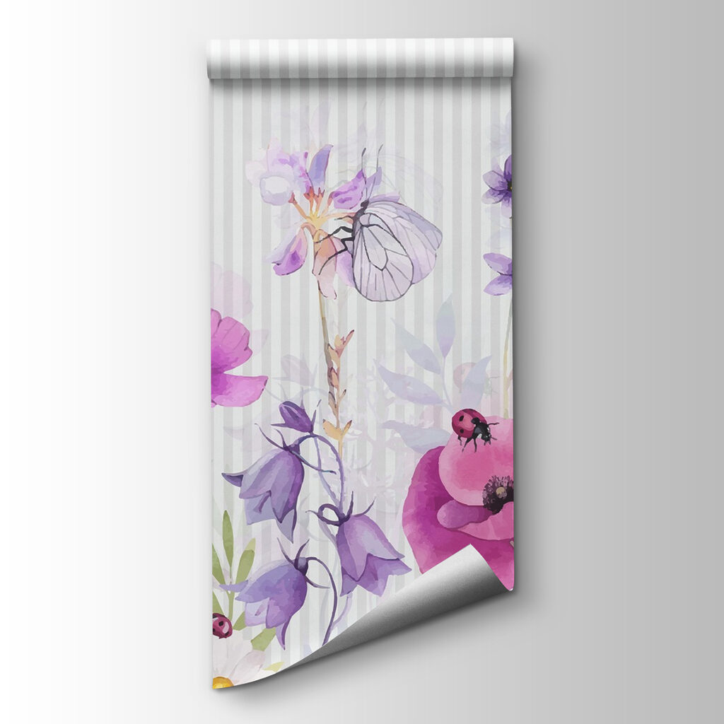 Purple flowers on stripes — product view