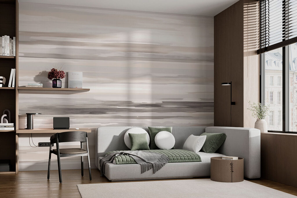 Horizontal grey brushstrokes — interior 3