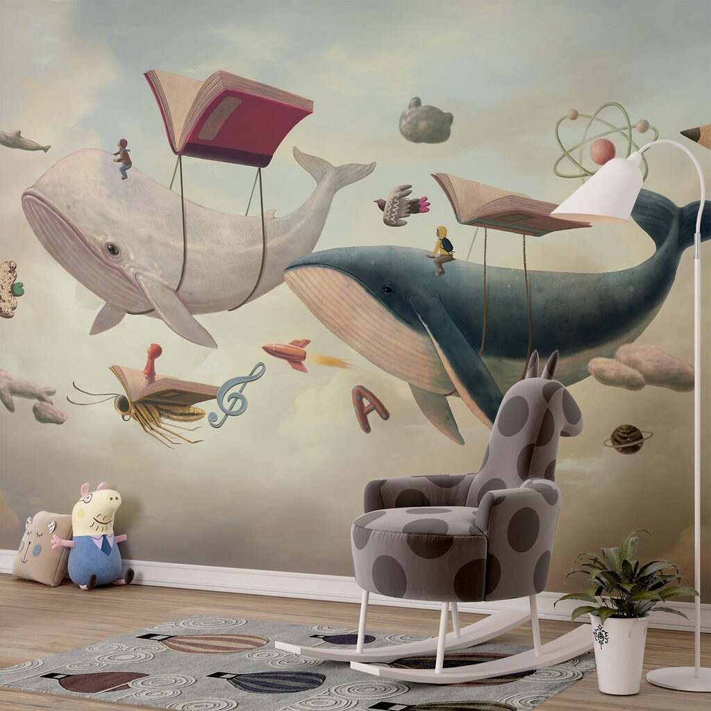 Whales among floating books — interior 1