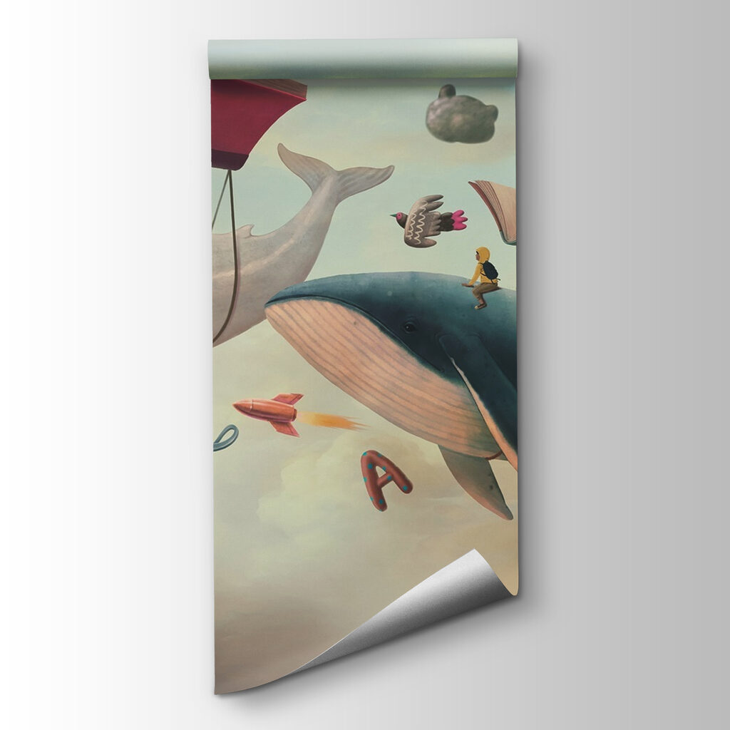 Whales among floating books — product view