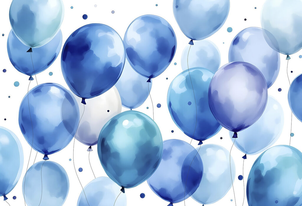 Balloons and confetti — full design