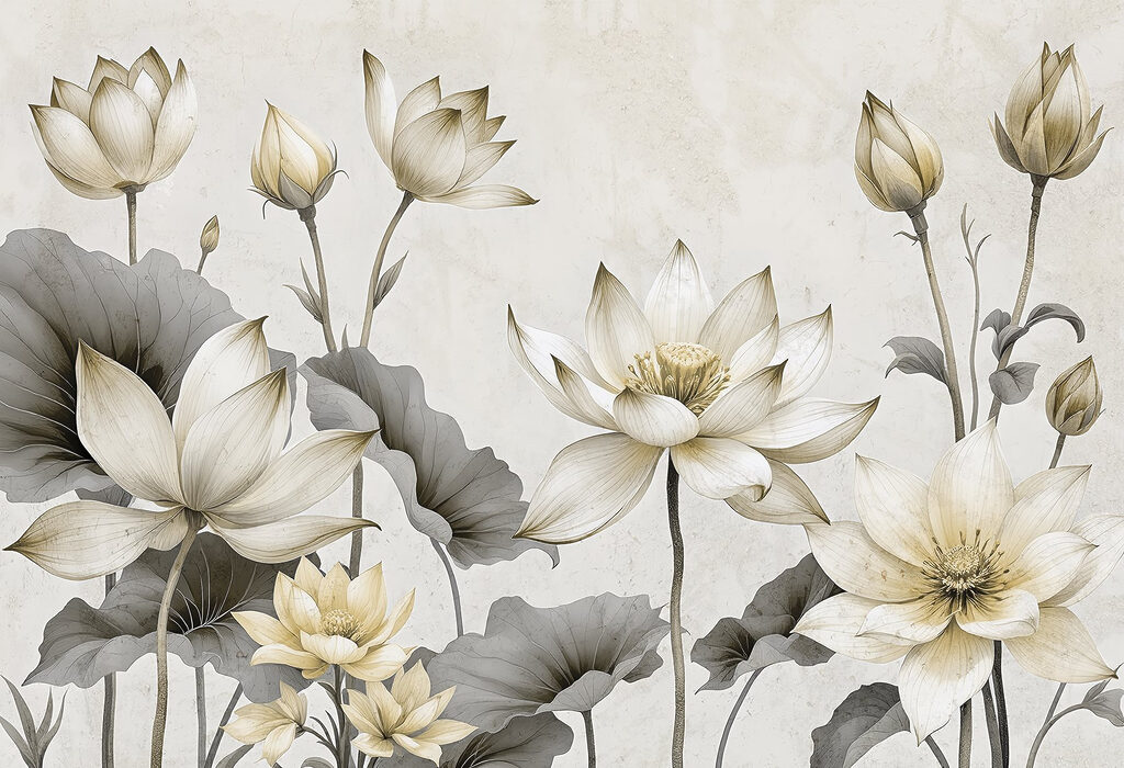 Lotus blooms on stems — full design