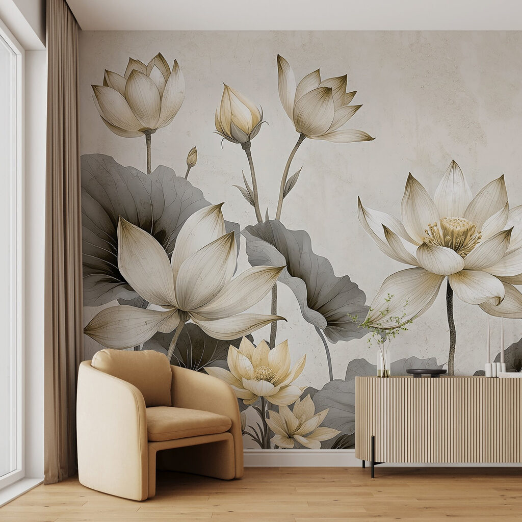 Lotus blooms on stems — interior 3