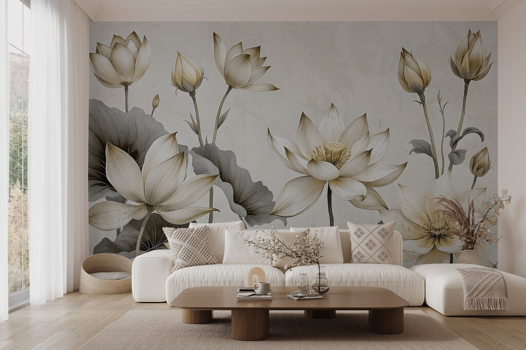 Lotus blooms on stems — interior 4