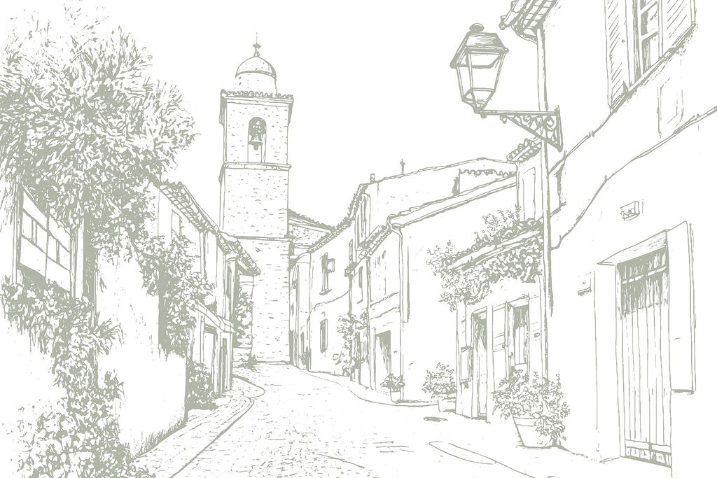 Village street in lines — full design