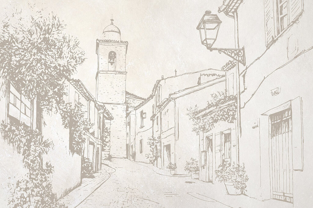 Sketched village street — full design