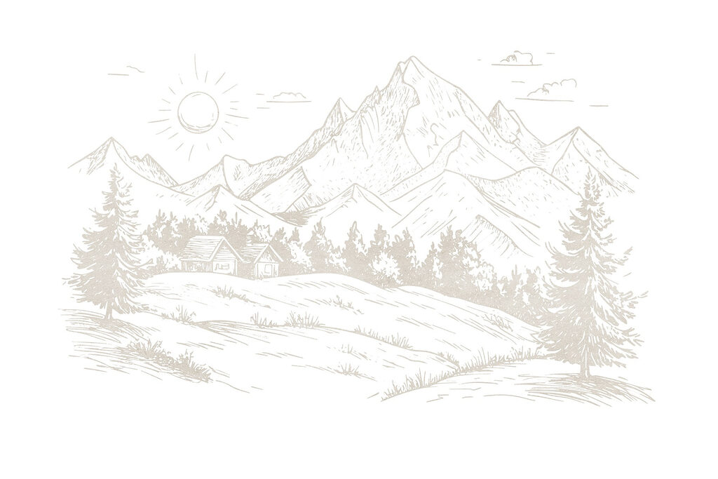 Mountain chalet among pines — full design