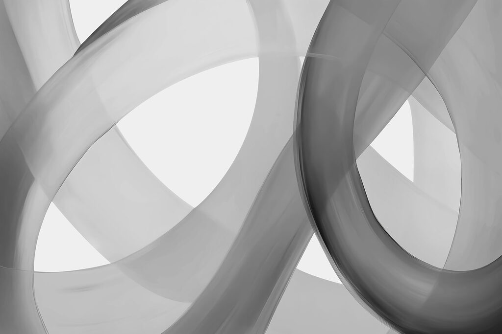 Grey ribbons form loops — full design