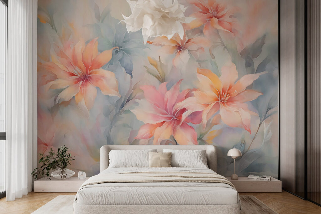 Peach flowers in brushstrokes — interior 1