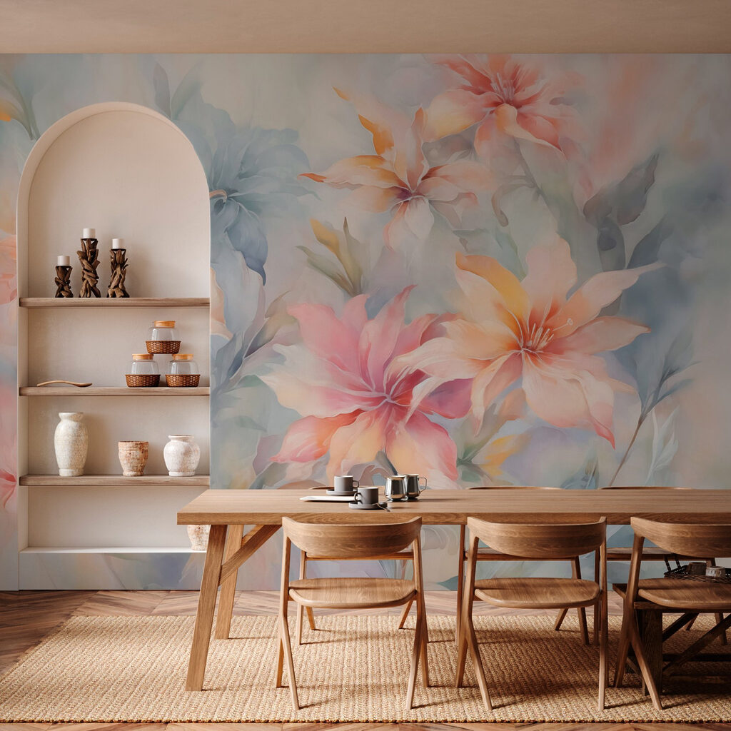 Peach flowers in brushstrokes — interior 2