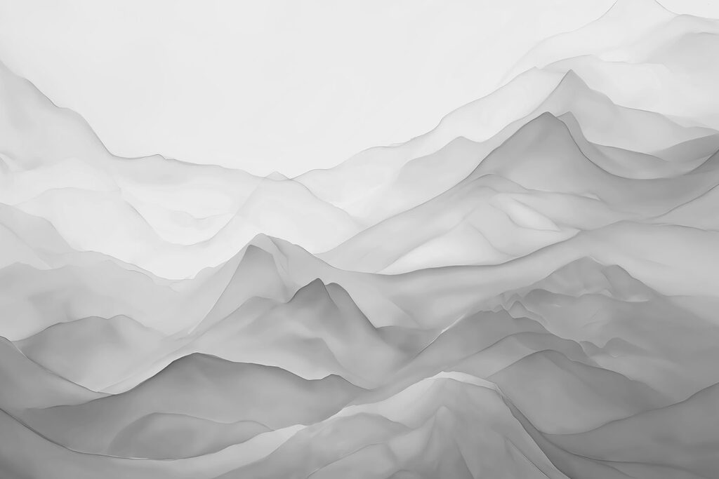 Grey mountain layers drifting — full design