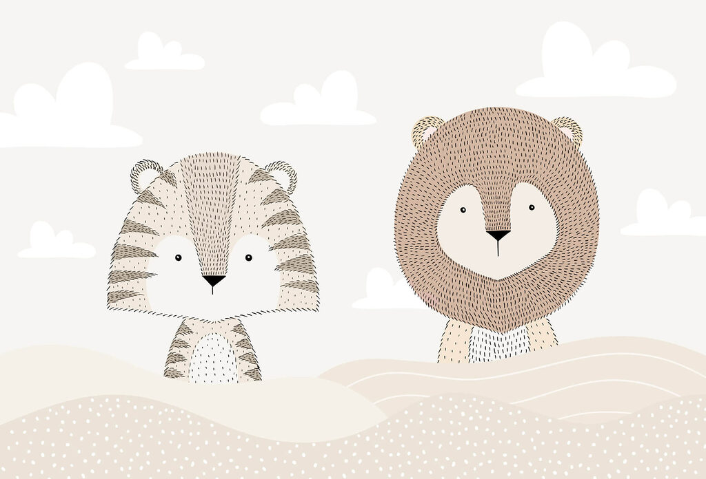 Tiger beside a lion — full design