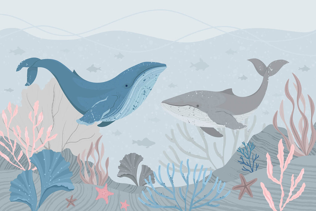 Whales among water plants — full design