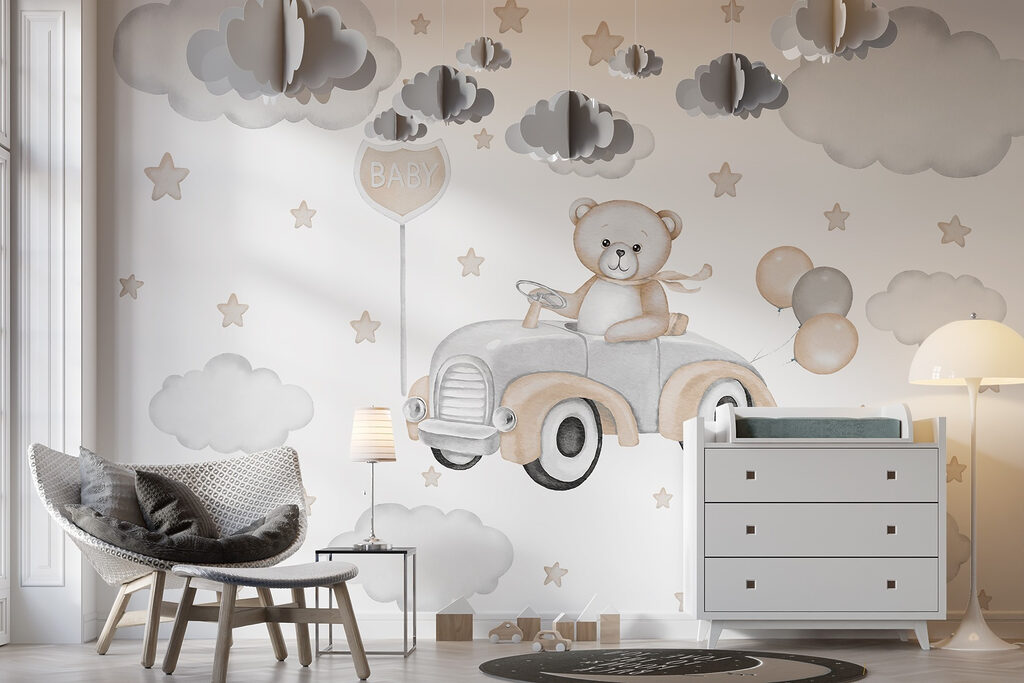 Bear driving through clouds — interior 1
