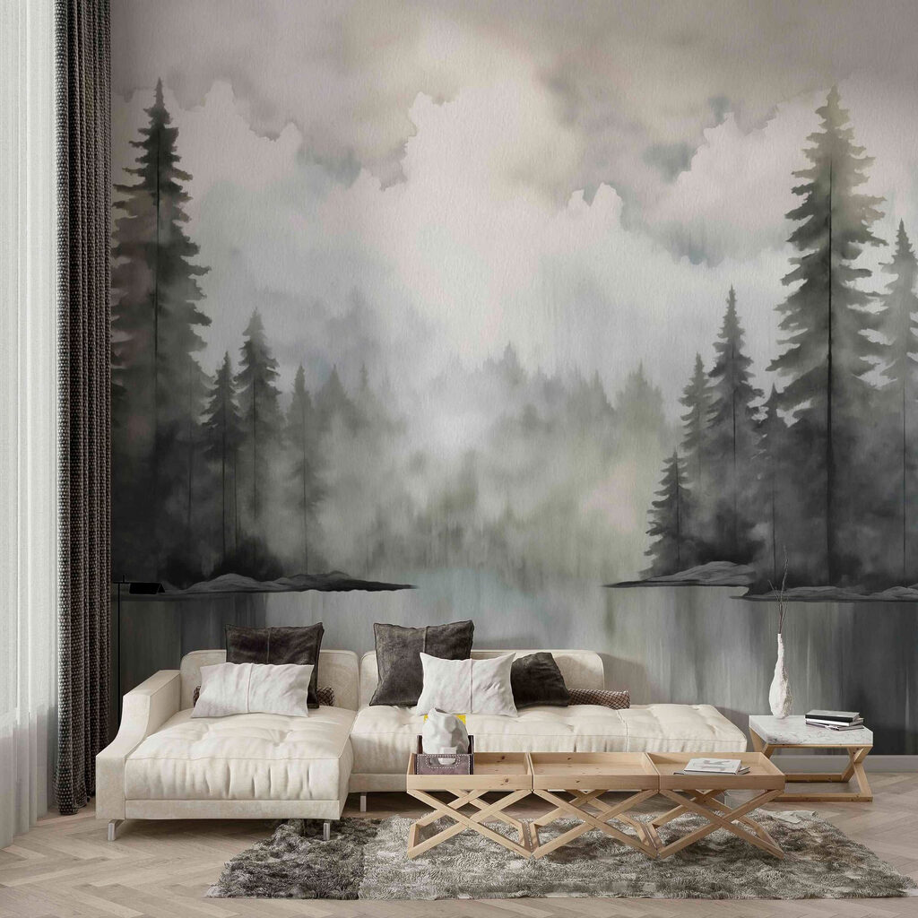 Pine lake in mist — interior 3