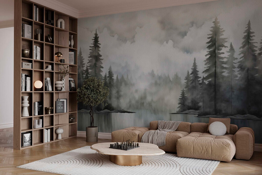 Pine lake in mist — interior 2